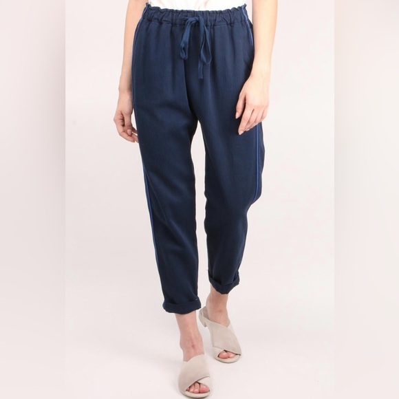 Xirena Rex pants M blue navy tide cotton drawstring side stripe cropped pant USA - Picture 9 of 12